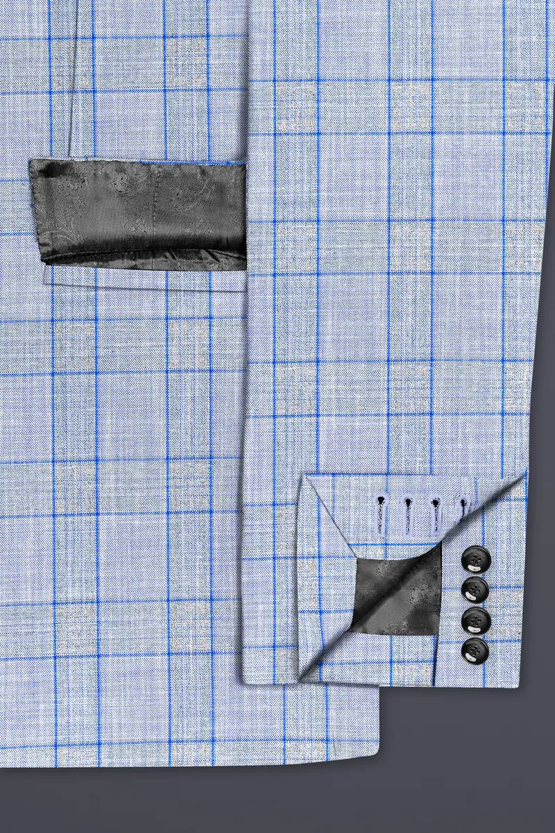 Carolina Blue Plaid Wool Blend Double Breasted Suit 7