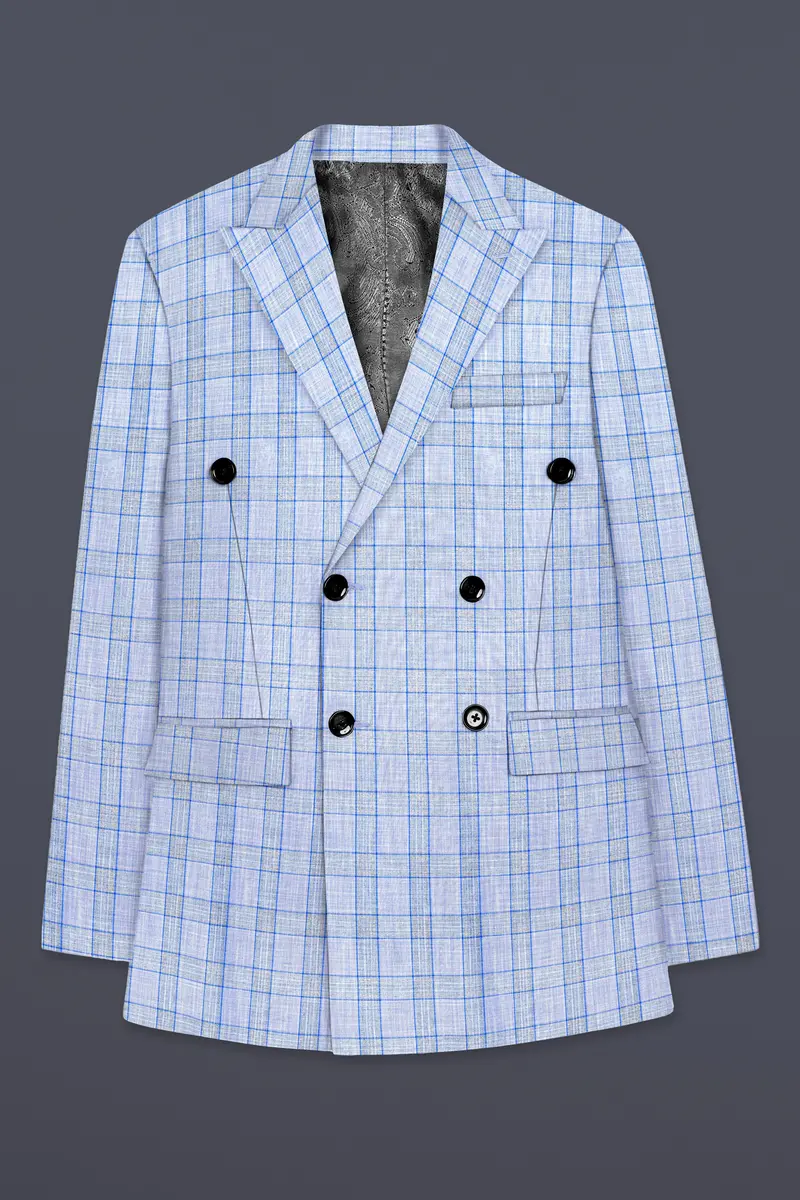 Carolina Blue Plaid Wool Blend Double Breasted Suit 8