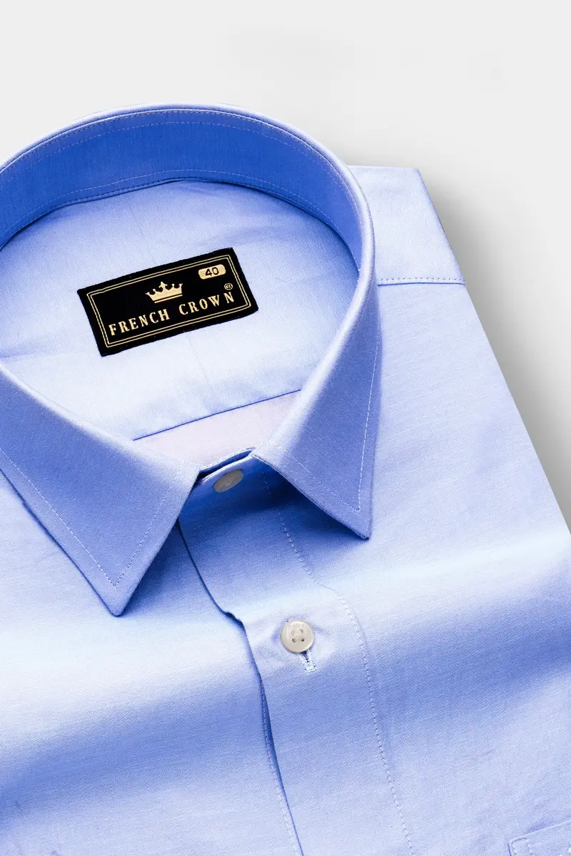 Carolina Blue Plain Solid Chambray Premium Cotton Shirt 2