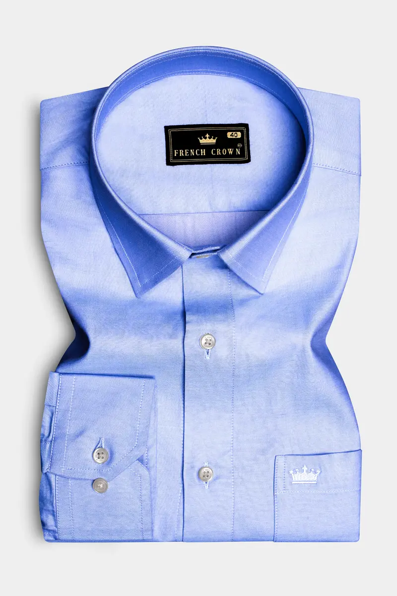 Carolina Blue Plain Solid Chambray Premium Cotton Shirt 4