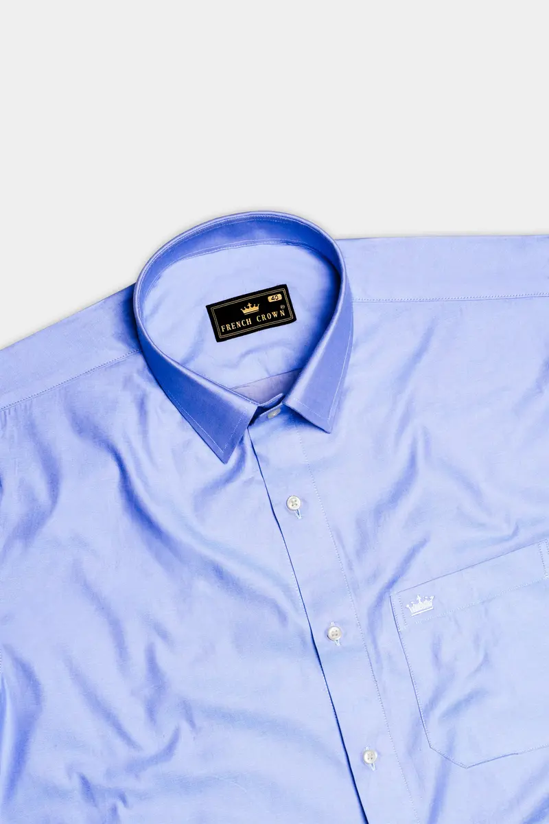 Carolina Blue Plain Solid Chambray Premium Cotton Shirt 5
