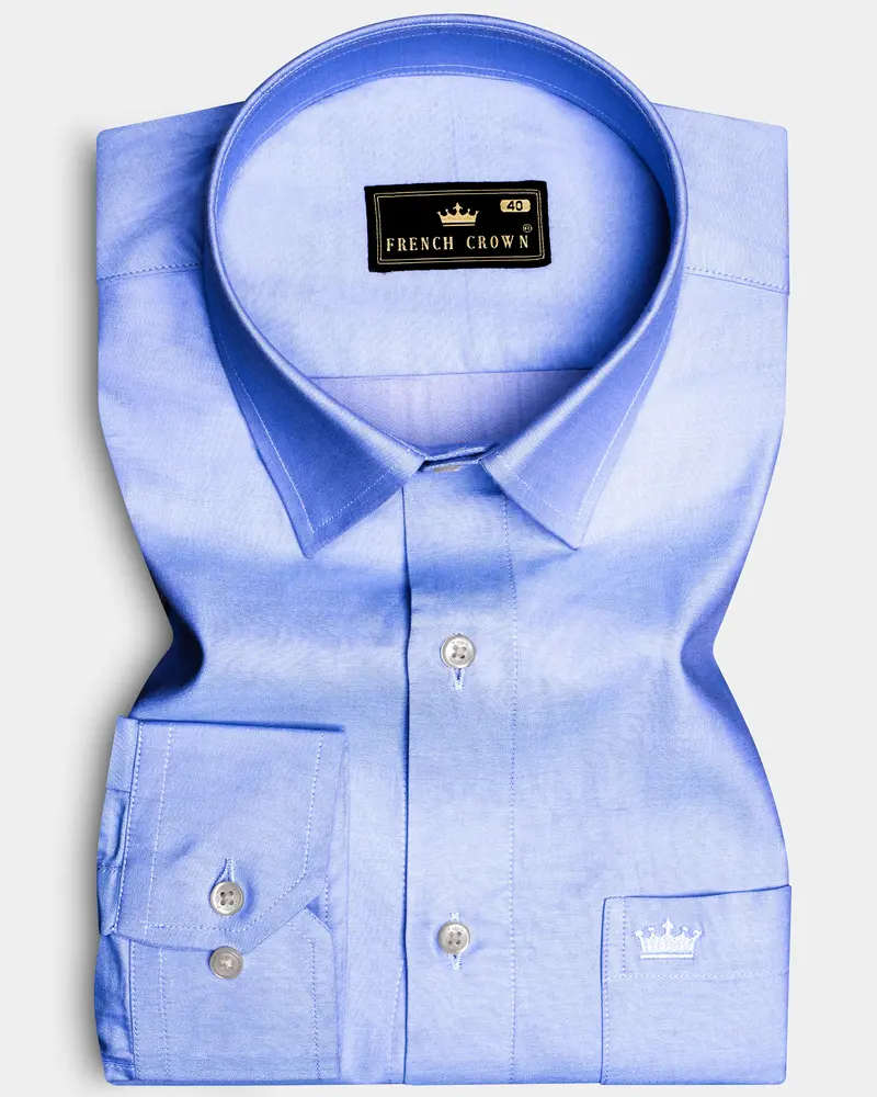 Carolina Blue Plain Solid Chambray Premium Cotton Shirt 6