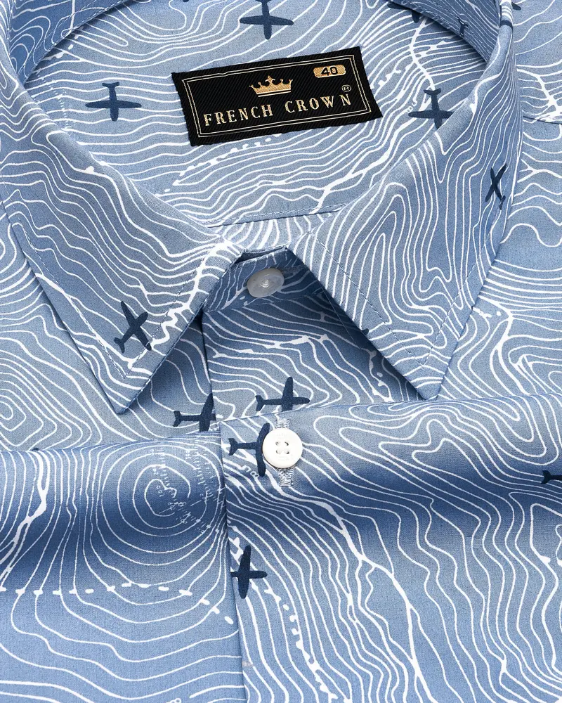 Carolina Blue Printed Premium Cotton Shirt 1