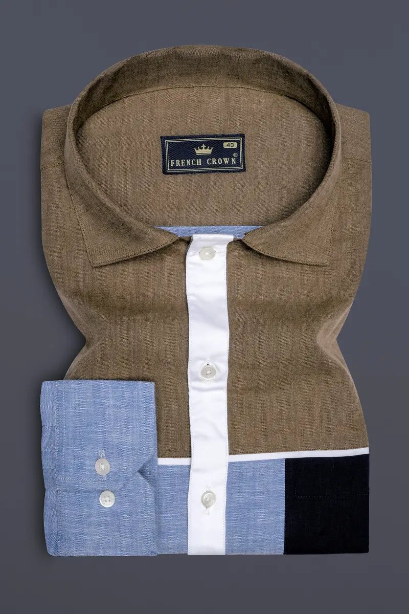 Carolina Blue With Brown And Black Luxurious Linen Designer Shirt 2