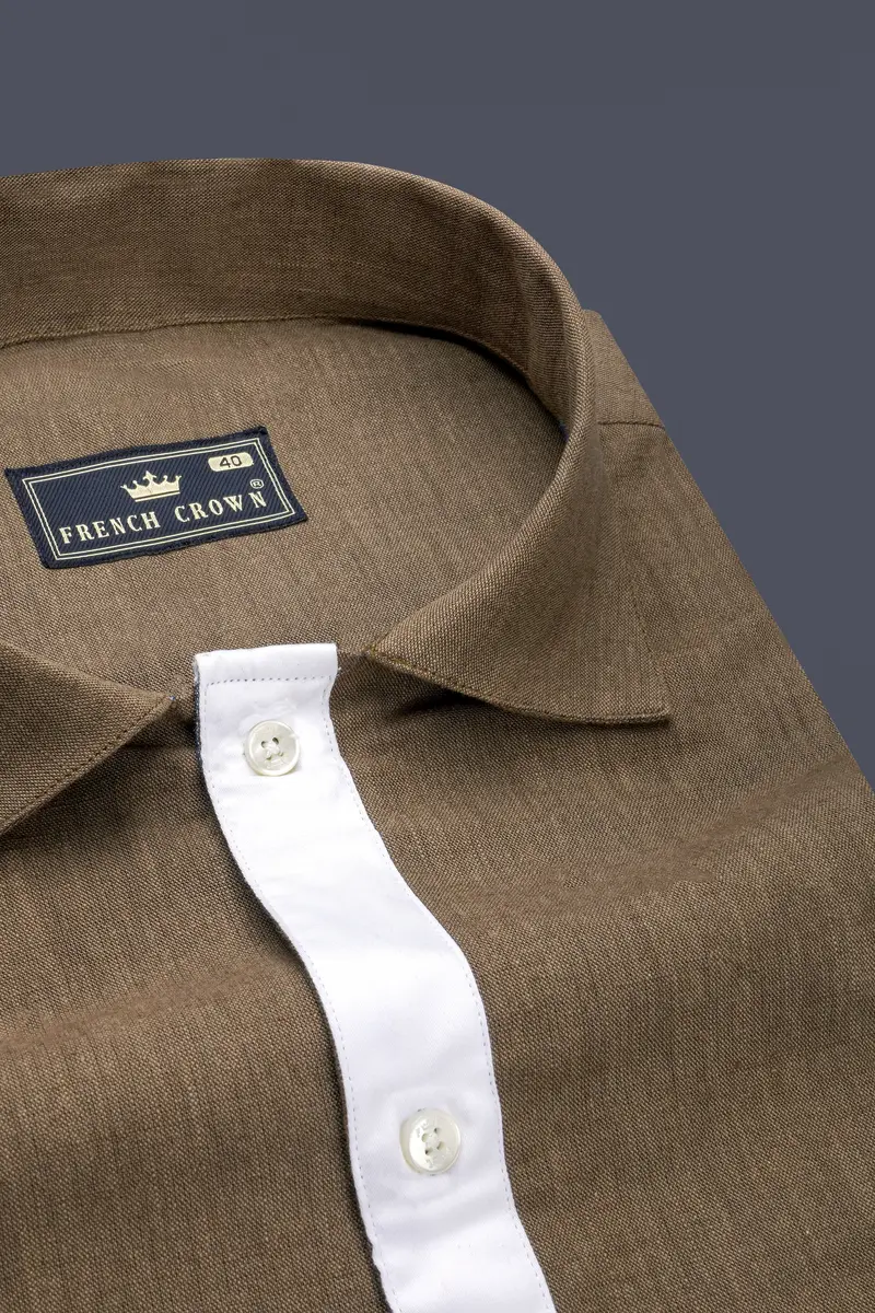 Carolina Blue With Brown And Black Luxurious Linen Designer Shirt 4