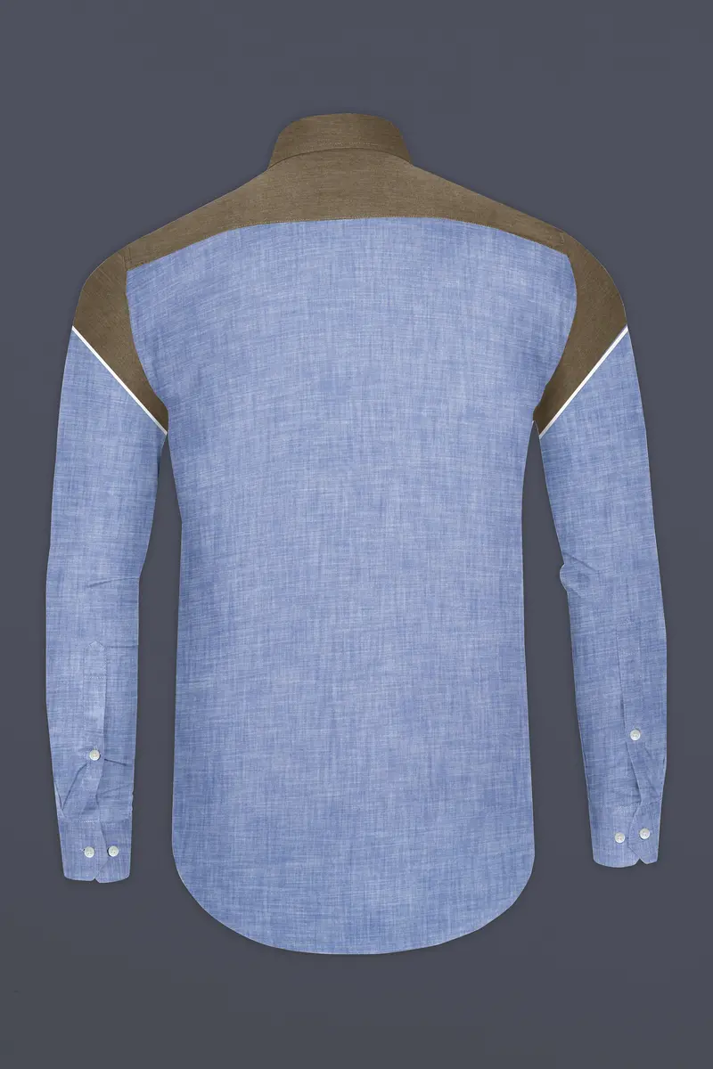 Carolina Blue With Brown And Black Luxurious Linen Designer Shirt 7