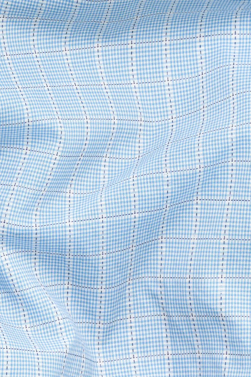 Carolina Blue With White Checkered Dobby Textured Premium Giza Cotton Shirt 3