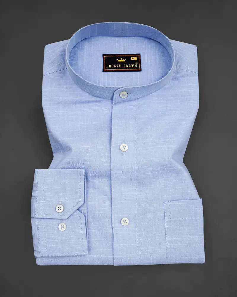 Carolina Sky Blue Chambray Textured Premium Cotton Shirt 3