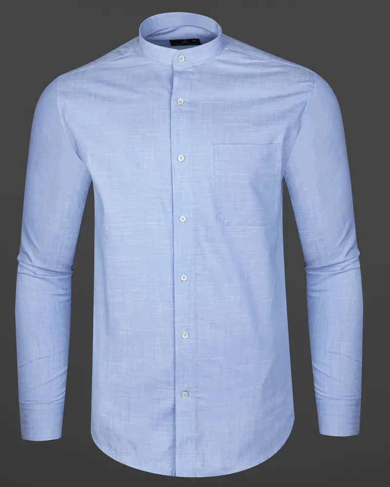 Carolina Sky Blue Chambray Textured Premium Cotton Shirt 5