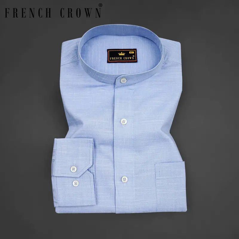 Carolina Sky Blue Chambray Textured Premium Cotton Shirt 7