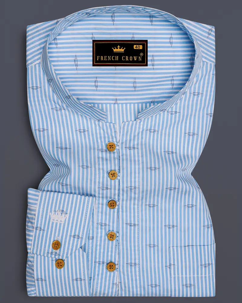Carolina Sky Blue Striped Premium Cotton Kurta Shirt 1