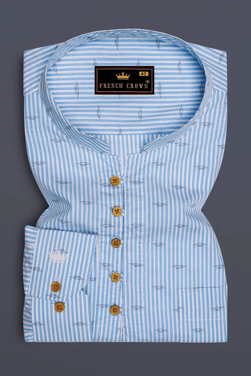 Carolina Sky Blue Striped Premium Cotton Kurta Shirt 2