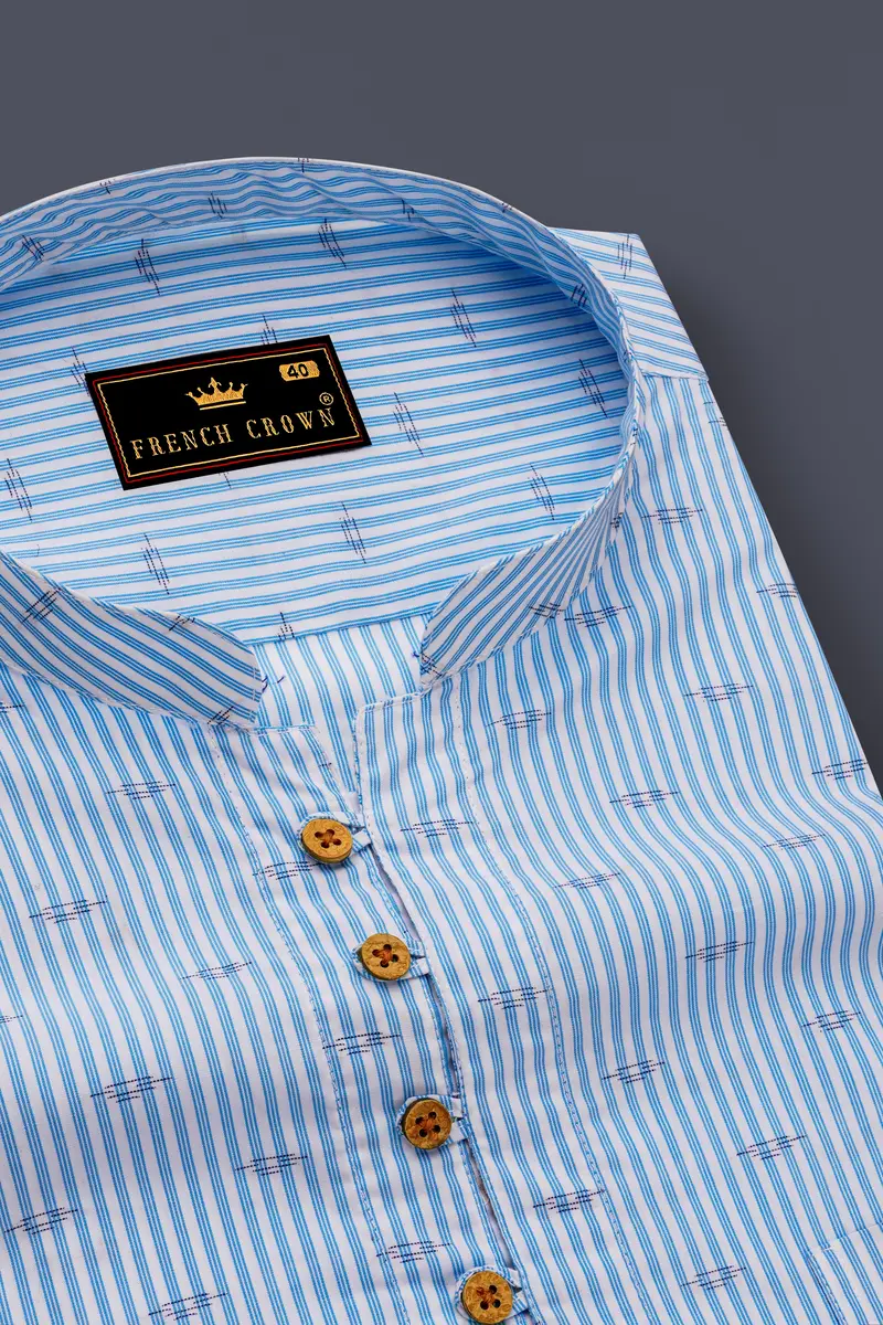 Carolina Sky Blue Striped Premium Cotton Kurta Shirt 4