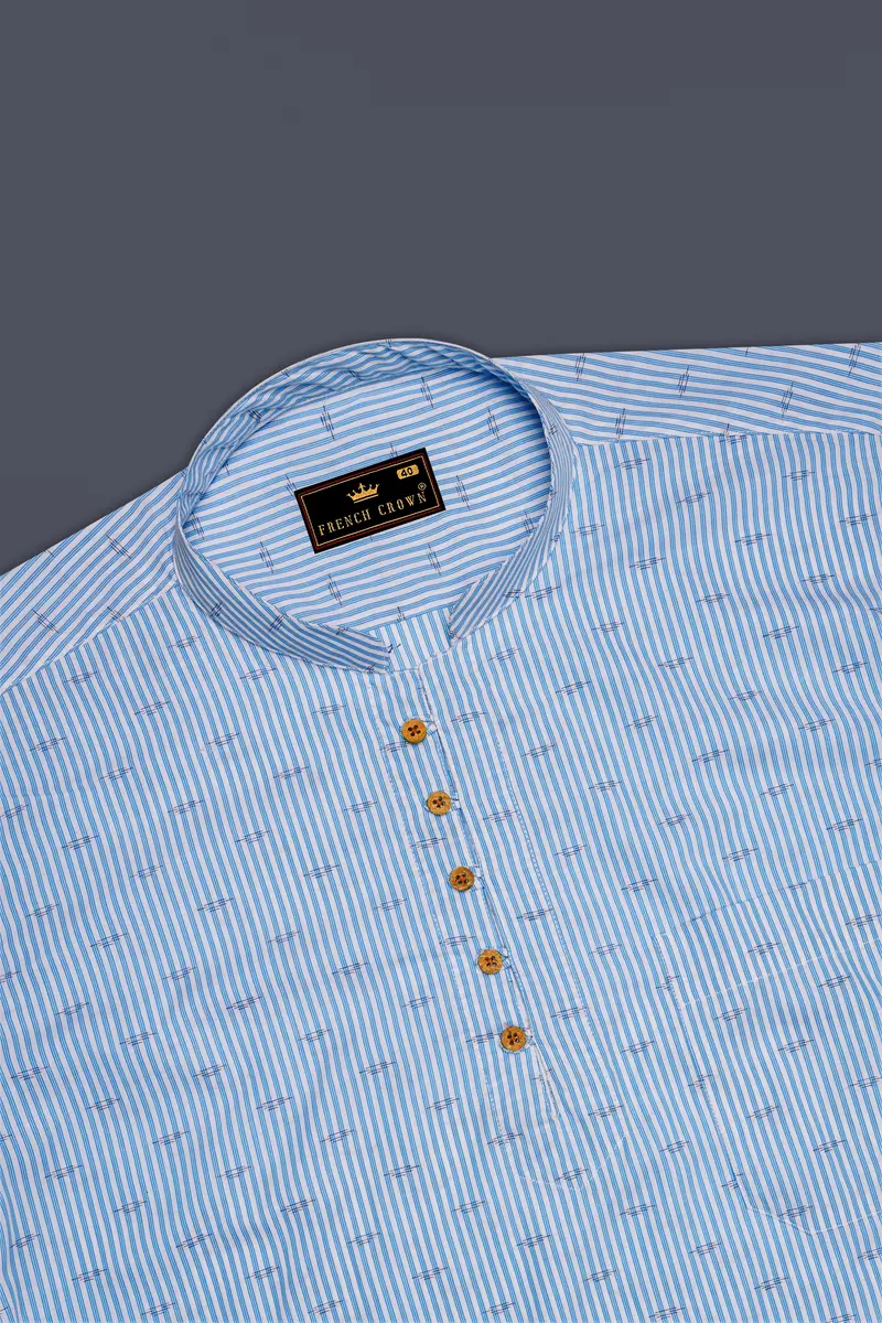 Carolina Sky Blue Striped Premium Cotton Kurta Shirt 5