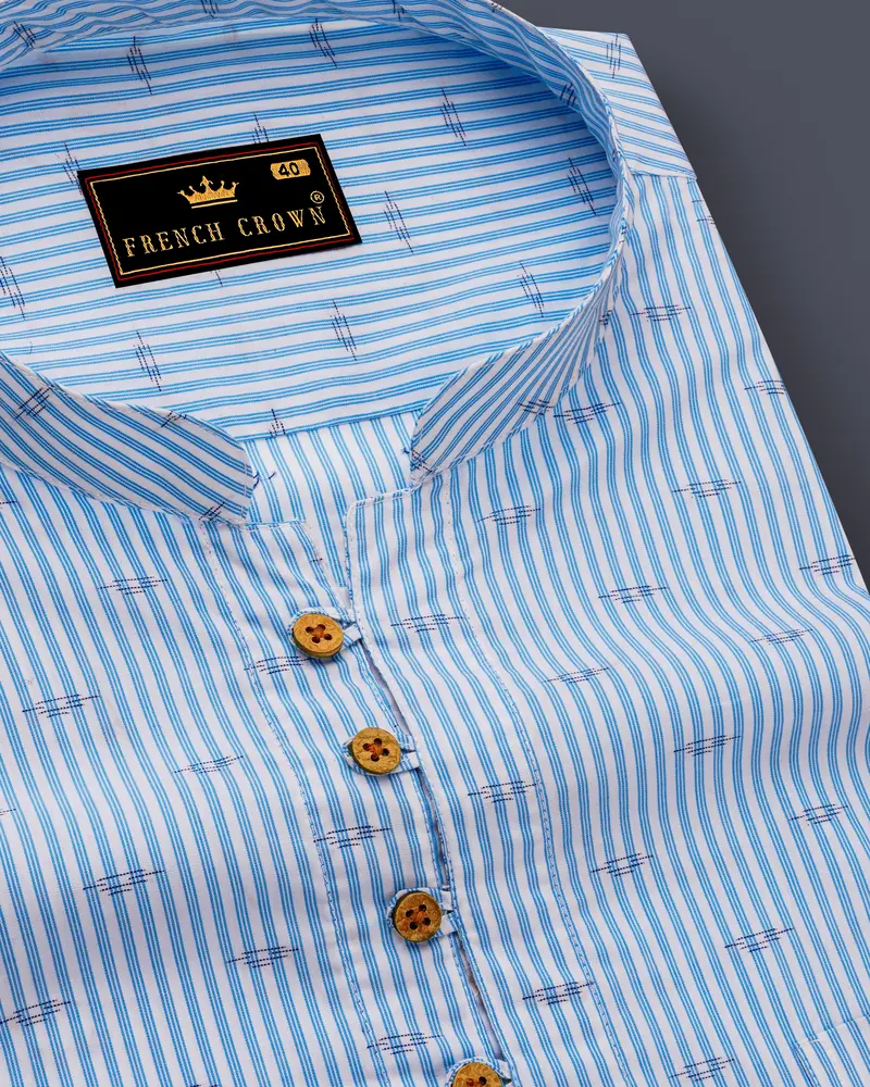Carolina Sky Blue Striped Premium Cotton Kurta Shirt 6