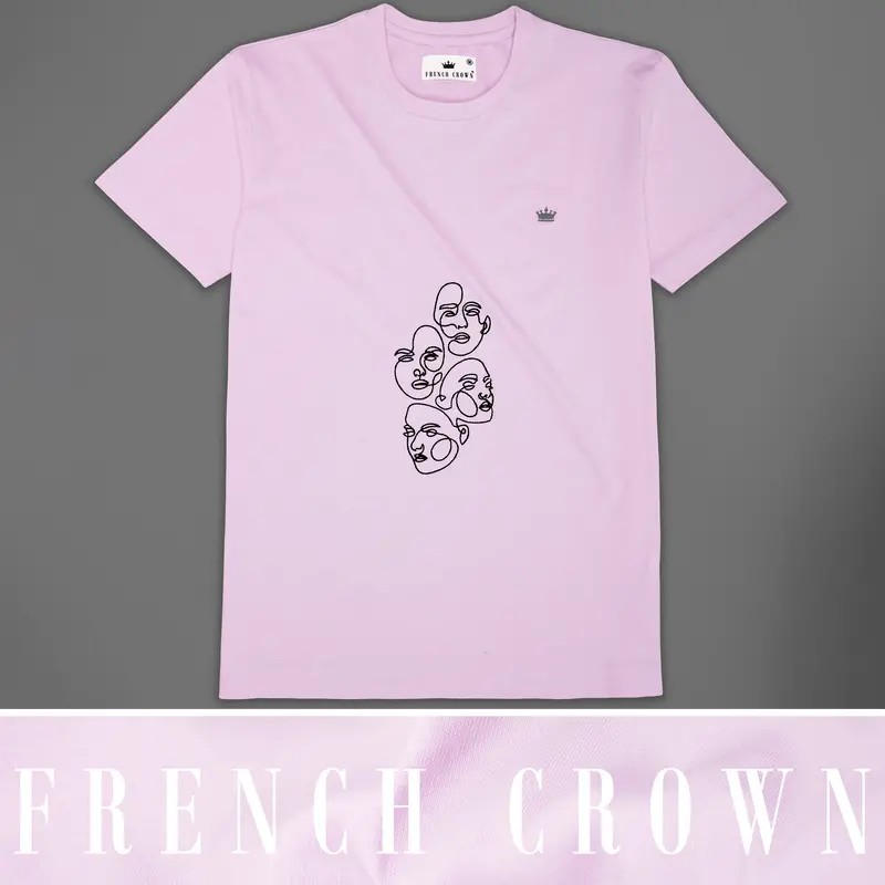 Carousel Light Purple With Face Embroidered Work Organic Cotton T-Shirt 1