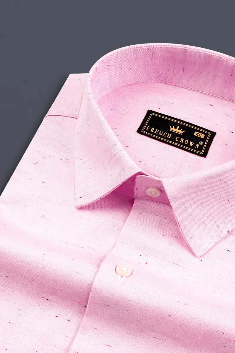 Carousel Pink Colorful Slubs Textured Chambray Premium Cotton Shirt 1