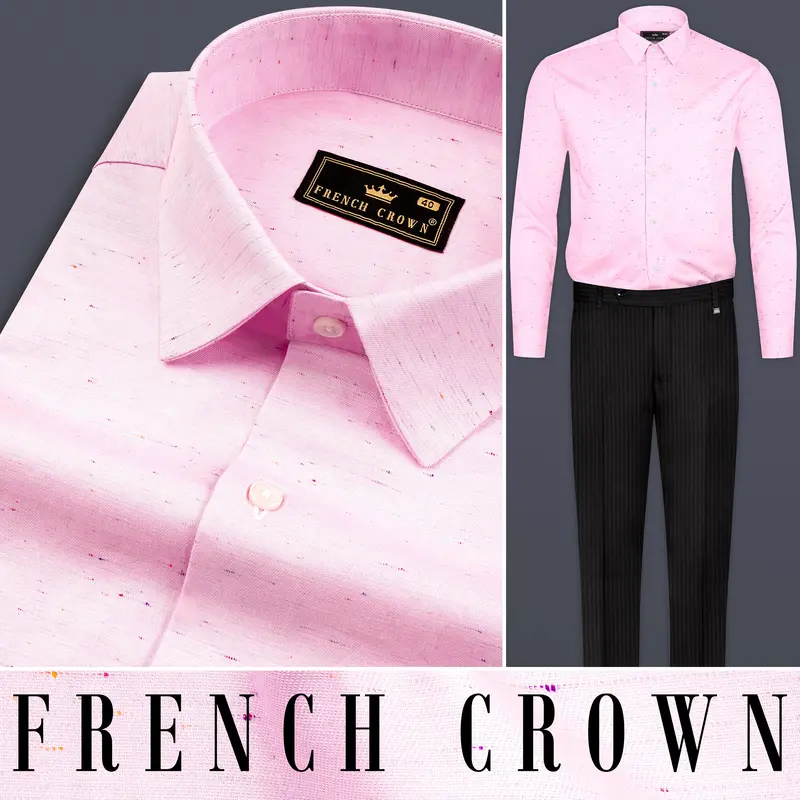 Carousel Pink Colorful Slubs Textured Chambray Premium Cotton Shirt 10