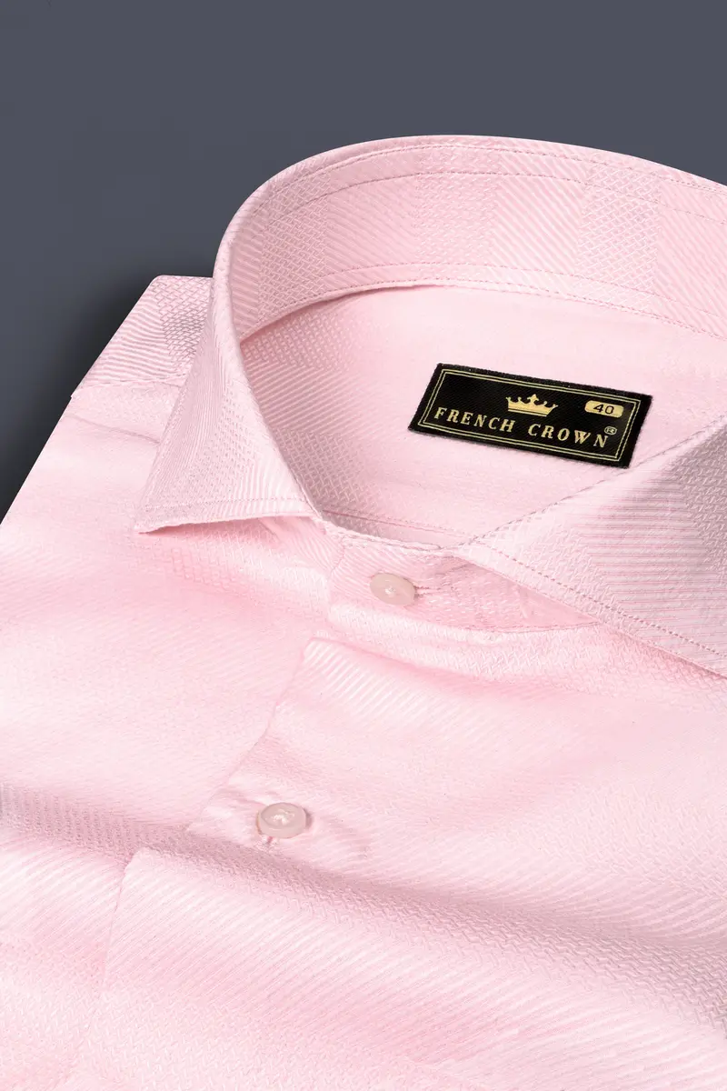 Carousel Pink Dobby Textured Premium Cotton Shirt 1