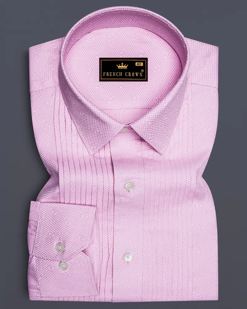 Carousel Pink Snake Tuxedo Dobby Textured Premium Giza Cotton Tuxedo  Shirt 1