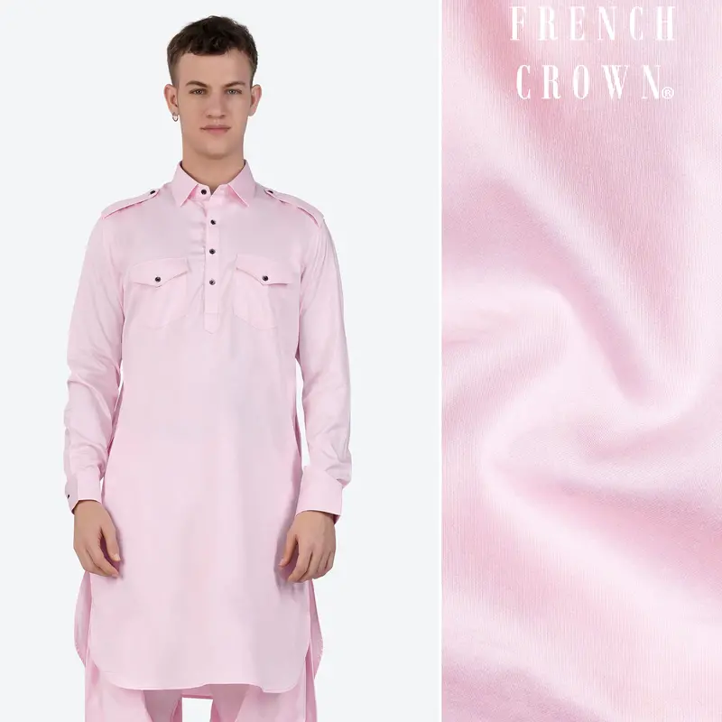 Carousel Pink Subtle Sheen Super Soft Premium Cotton Pathani Kurta 1
