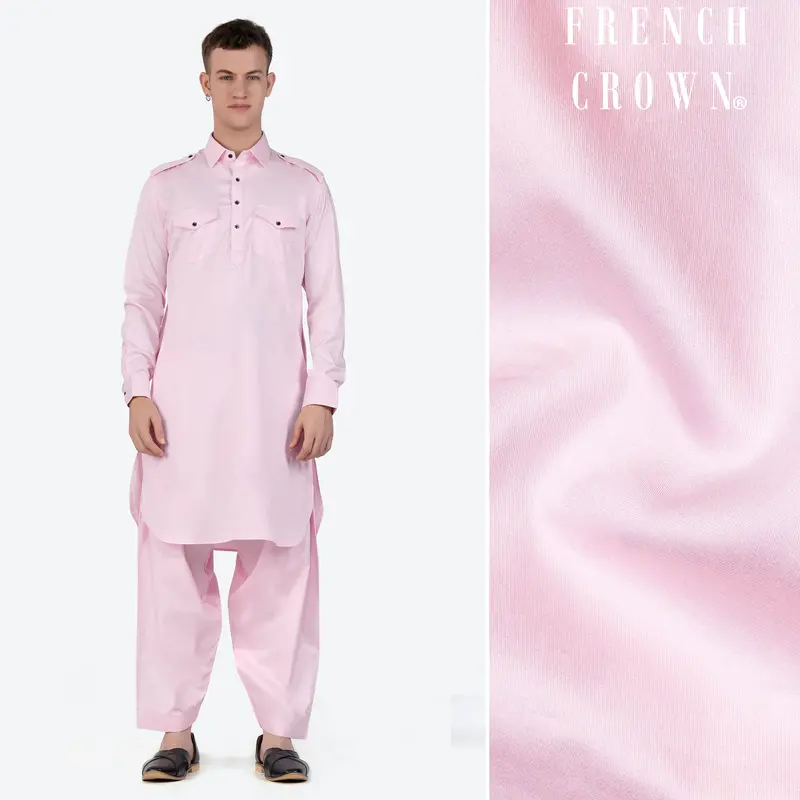 Carousel Pink Subtle Sheen Super Soft Premium Cotton Pathani Set 1