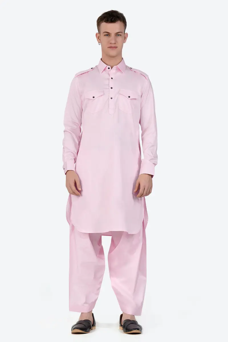 Carousel Pink Subtle Sheen Super Soft Premium Cotton Pathani Set 2