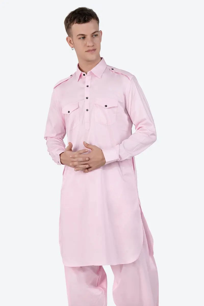Carousel Pink Subtle Sheen Super Soft Premium Cotton Pathani Set 5