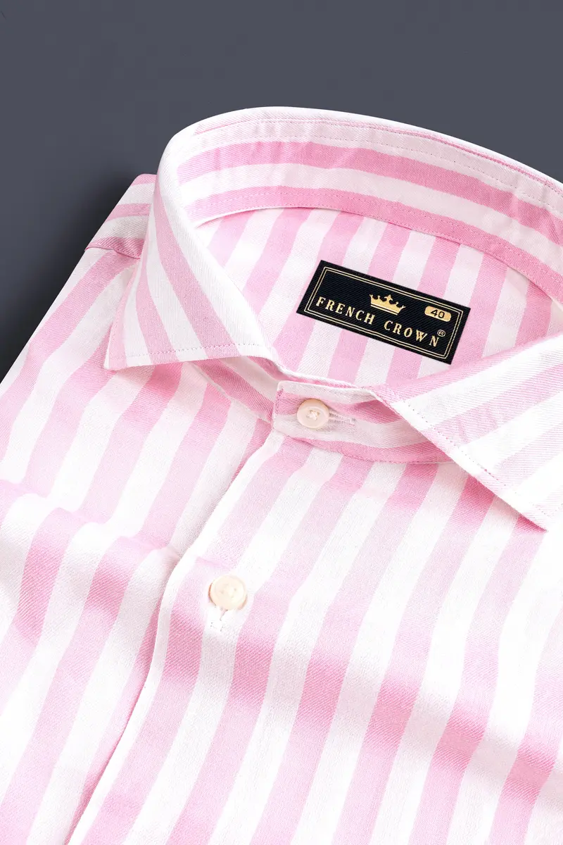 Carousel Pink With Bright White Stripes Twill Giza Cotton Shirt 1
