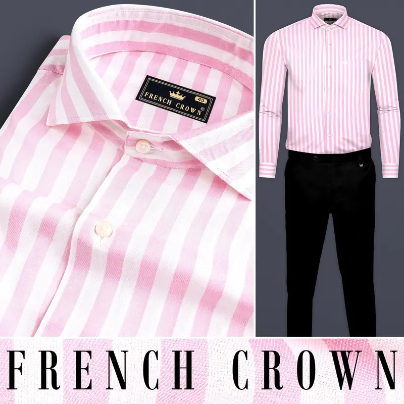 Carousel Pink With Bright White Stripes Twill Giza Cotton Shirt 10