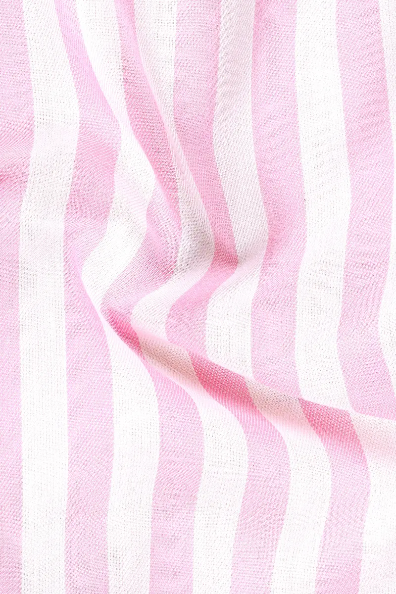 Carousel Pink With Bright White Stripes Twill Giza Cotton Shirt 2