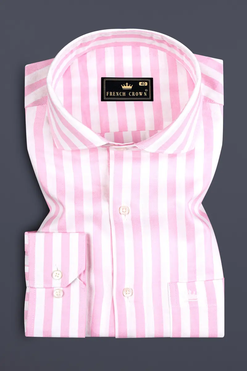 Carousel Pink With Bright White Stripes Twill Giza Cotton Shirt 3