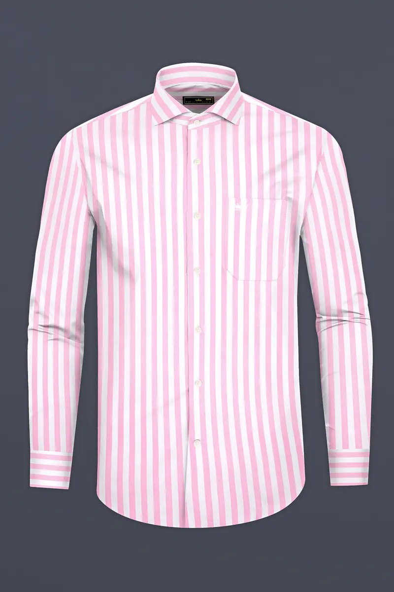 Carousel Pink With Bright White Stripes Twill Giza Cotton Shirt 4