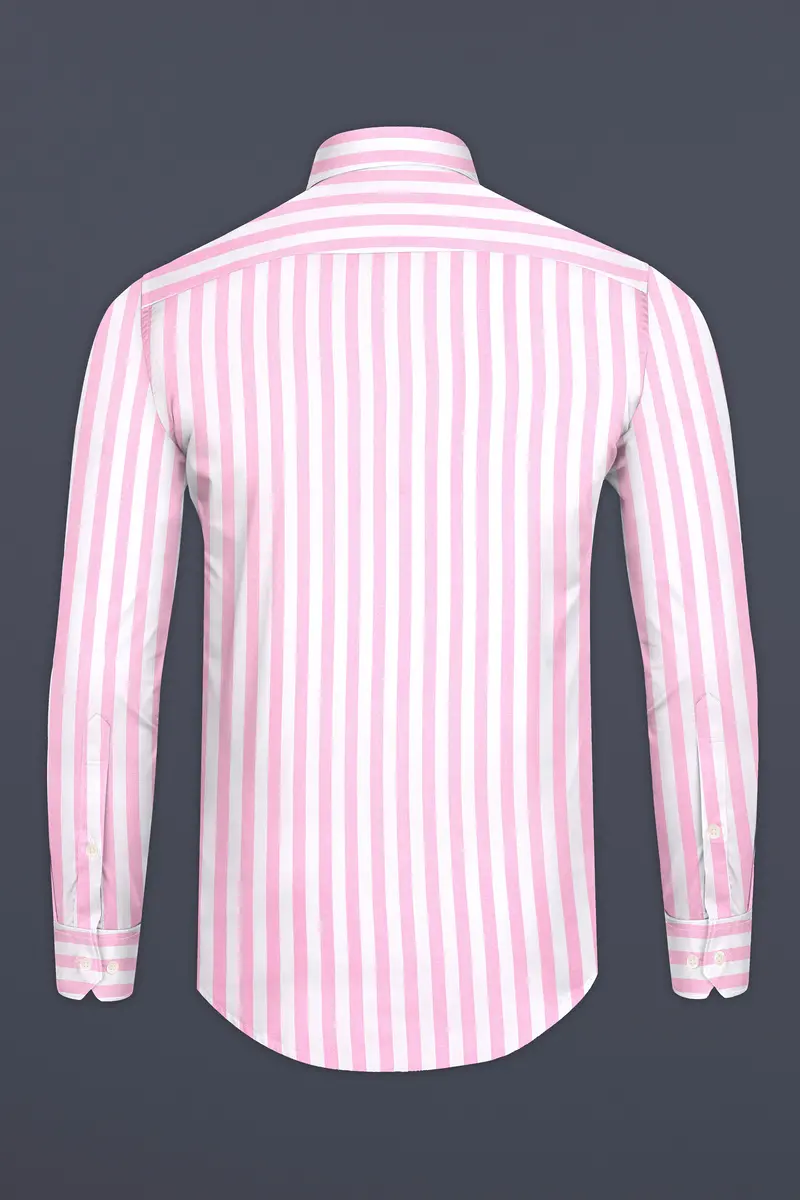 Carousel Pink With Bright White Stripes Twill Giza Cotton Shirt 5