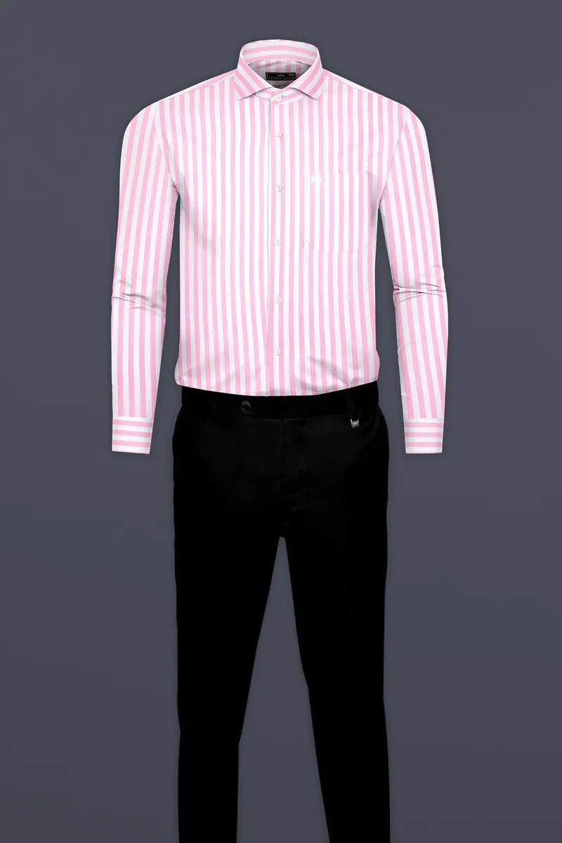 Carousel Pink With Bright White Stripes Twill Giza Cotton Shirt 6
