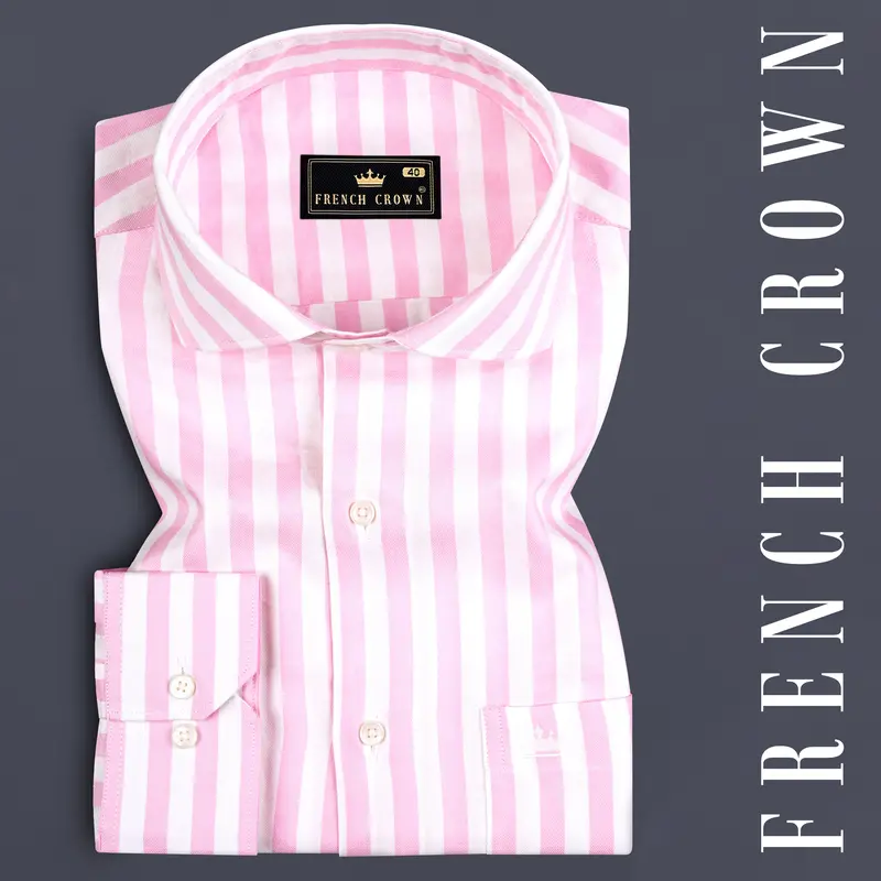 Carousel Pink With Bright White Stripes Twill Giza Cotton Shirt 7