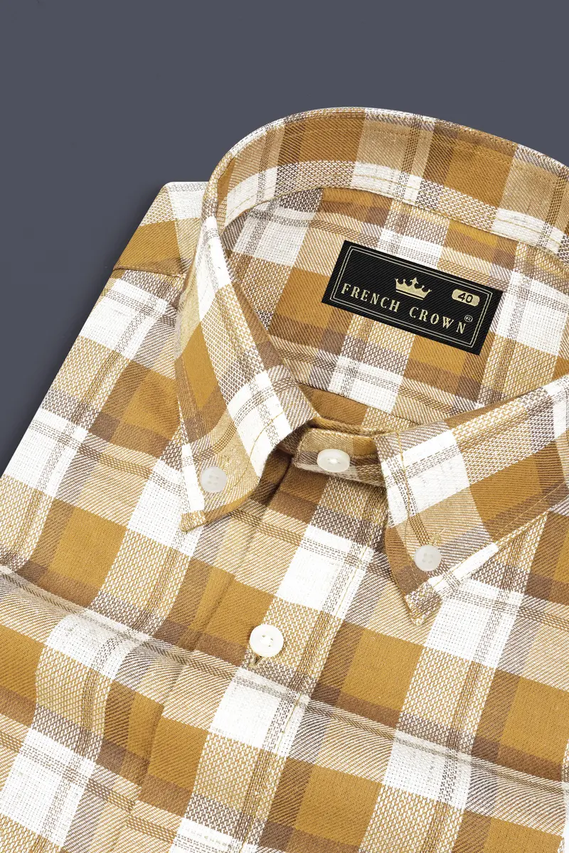 Casablanca Brown With Bright White Plaid Dobby Textured Premium Giza Cotton Shirt 1