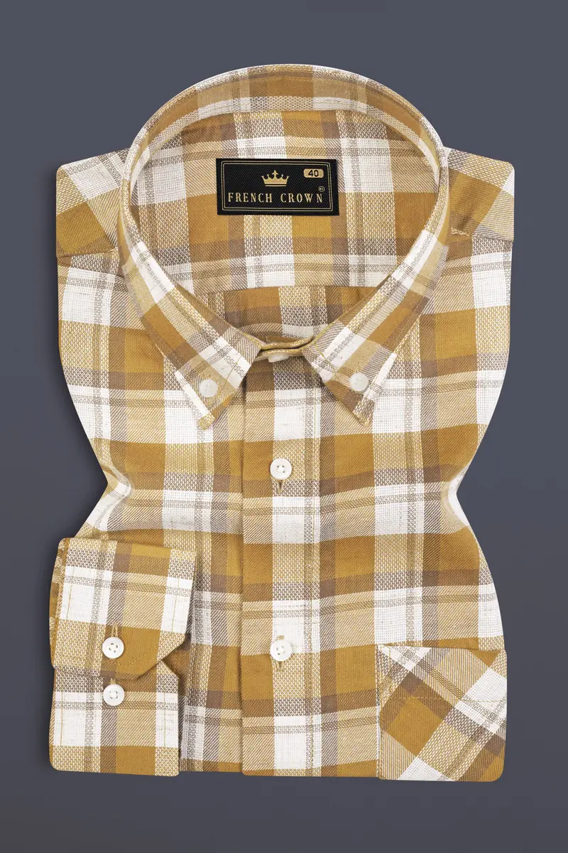 Casablanca Brown With Bright White Plaid Dobby Textured Premium Giza Cotton Shirt 3