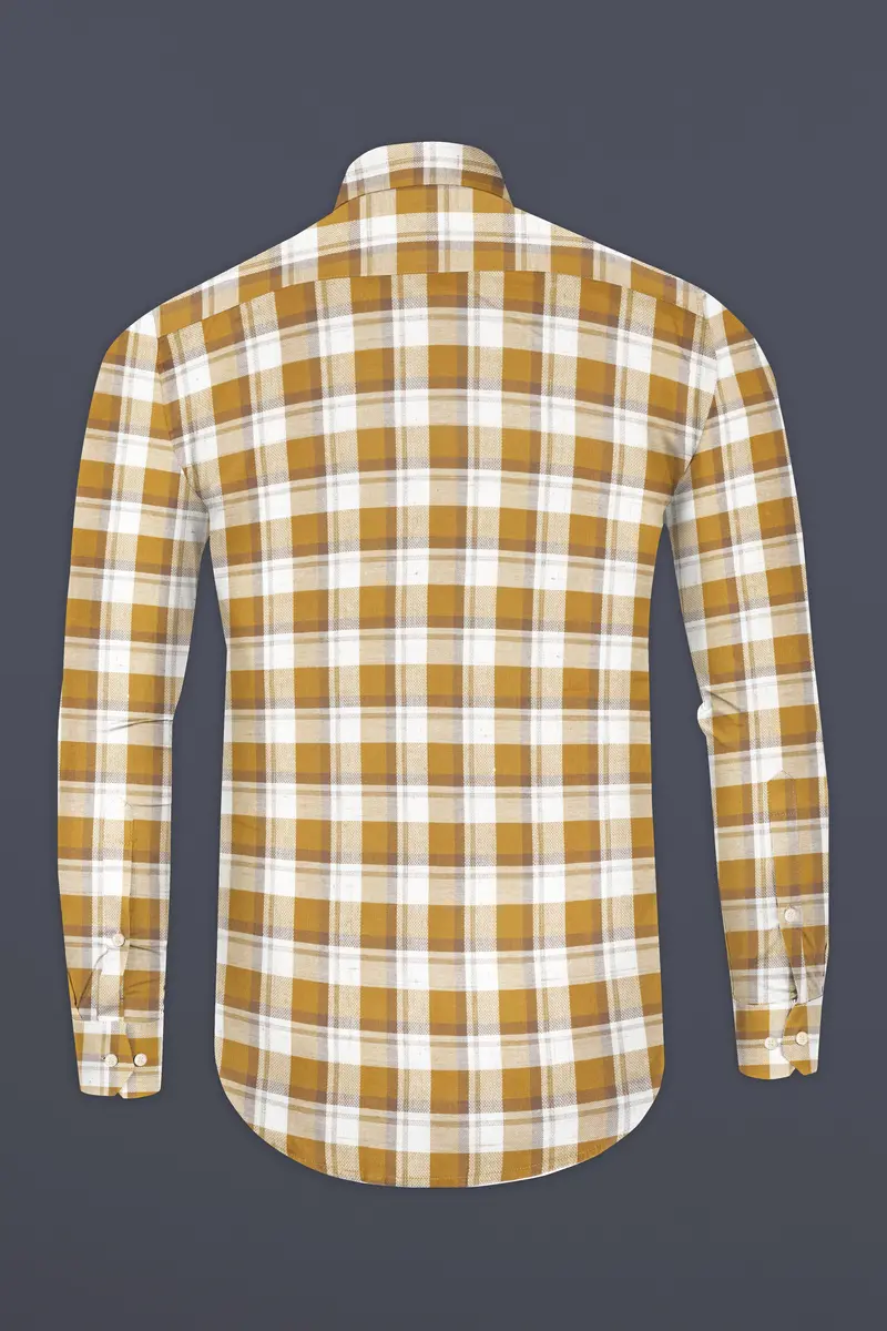 Casablanca Brown With Bright White Plaid Dobby Textured Premium Giza Cotton Shirt 4