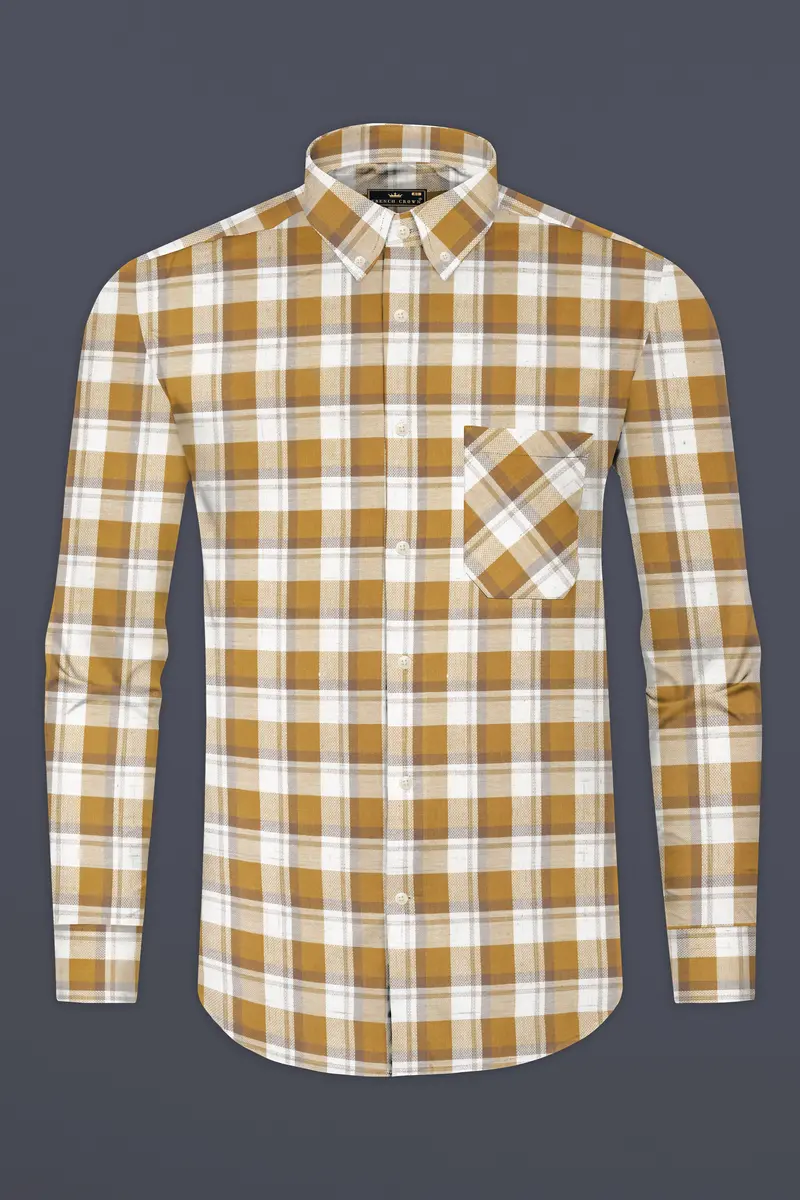 Casablanca Brown With Bright White Plaid Dobby Textured Premium Giza Cotton Shirt 5