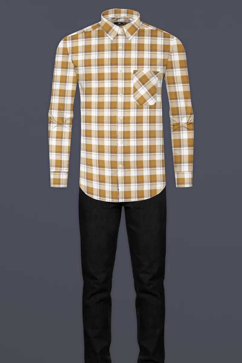 Casablanca Brown With Bright White Plaid Dobby Textured Premium Giza Cotton Shirt 6