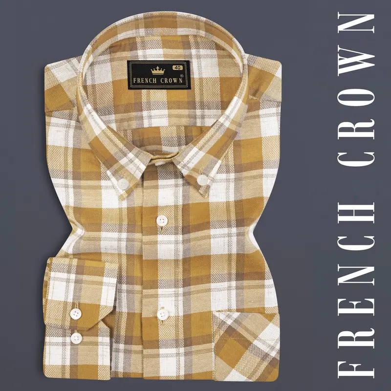 Casablanca Brown With Bright White Plaid Dobby Textured Premium Giza Cotton Shirt 7