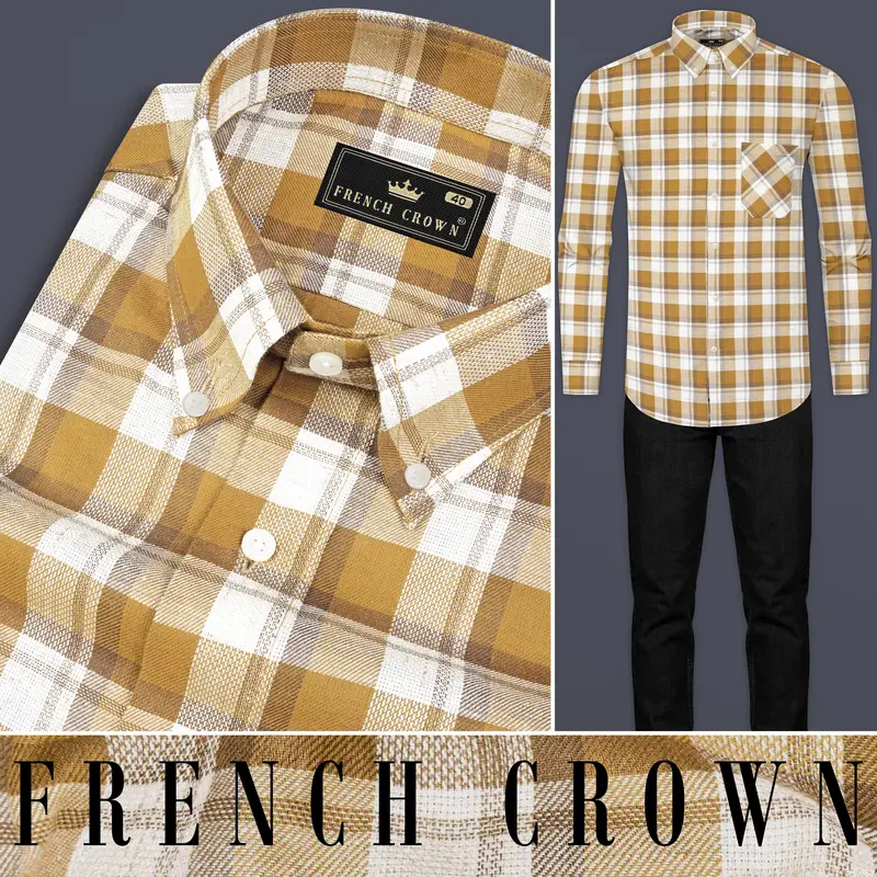 Casablanca Brown With Bright White Plaid Dobby Textured Premium Giza Cotton Shirt 8
