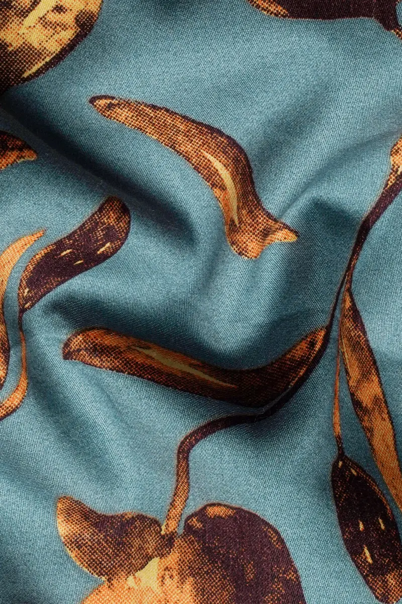 Cascade Blue And Tangerine Orange Floral Printed Subtle Sheen Super Soft Premium Cotton Shirt 3