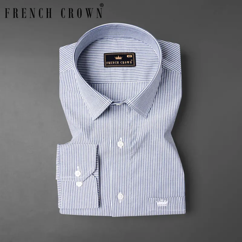 Cascade Blue Striped Premium Cotton Shirt 7