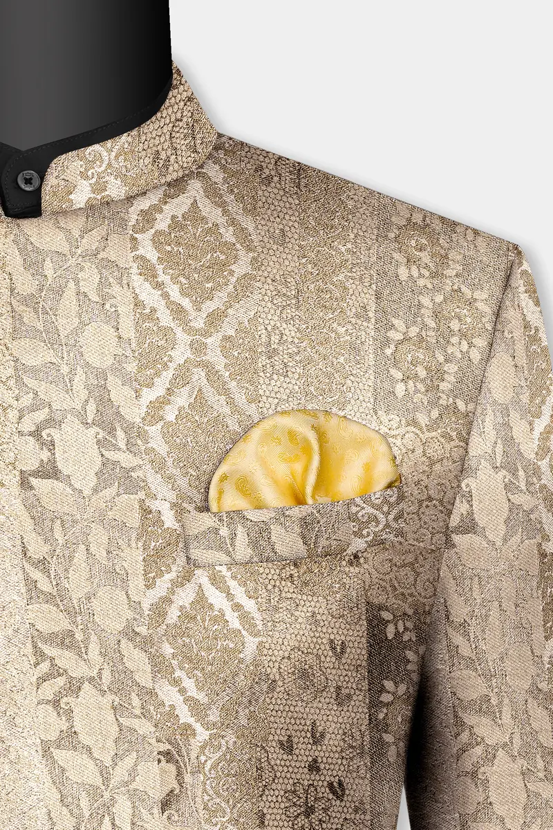 Cashmere And Sandrift Brown Jacquard Floral Weave Cross Placket Bandhgala Jodhpuri 5