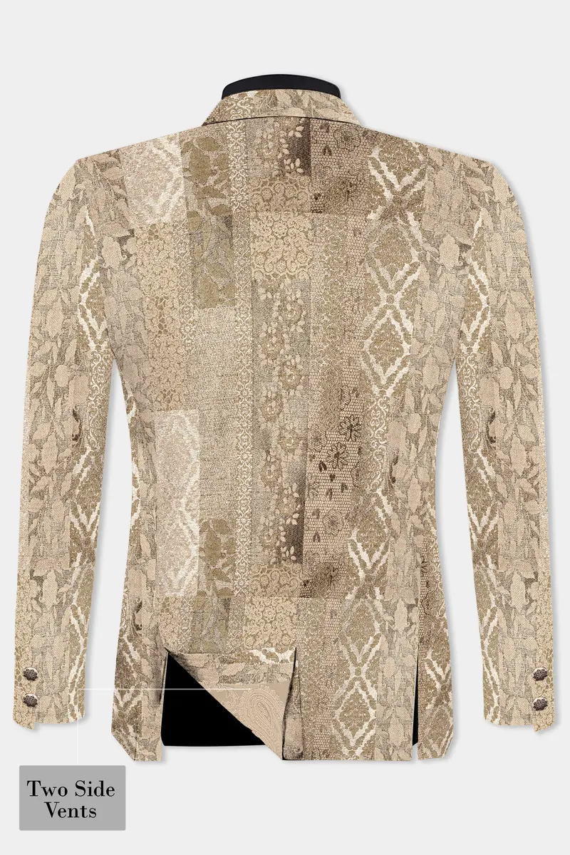 Cashmere And Sandrift Brown Jacquard Floral Weave Cross Placket Bandhgala Jodhpuri 7
