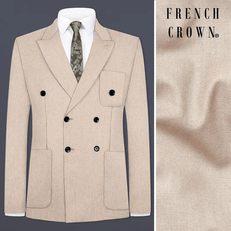 Cashmere Beige Luxurious Linen Double Breasted Sports Blazer 1