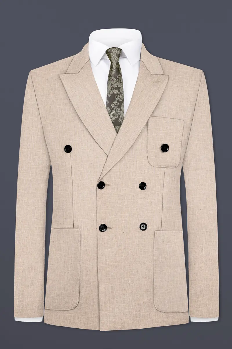 Cashmere Beige Luxurious Linen Double Breasted Sports Blazer 2