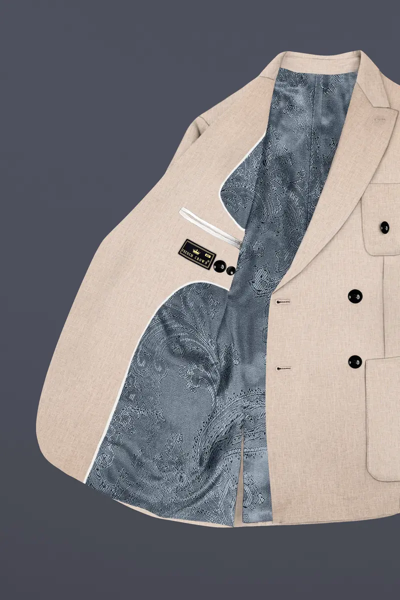 Cashmere Beige Luxurious Linen Double Breasted Sports Blazer 5